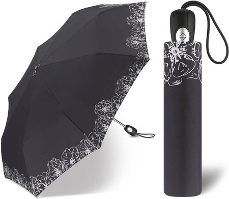 Automatyczna parasolka damska Pierre Cardin czarna z ornamentem