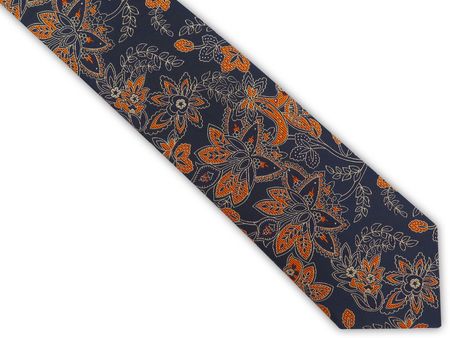 Granatowy krawat męski w pomarańczowy paisley D336