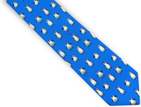 Niebieski krawat męski w pingwiny C56