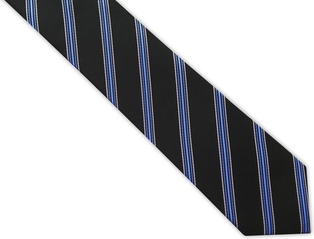 Czarny krawat męski w niebieskie i białe paski C59
