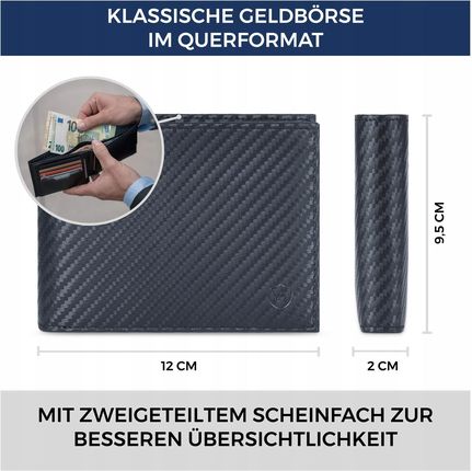 VON HEESEN Męski Carbon Portfel z Prawdziwej Skóry - zdjęcie 2