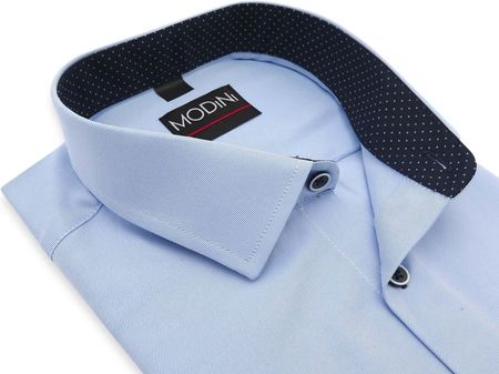 Błękitna koszula z krótkim rękawem i kontrastami w kropki  YK04