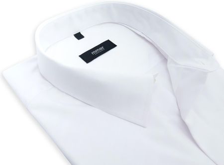 Biała koszula męska Mmer na spinki z plisą kryjącą guziki i kieszonką 031K