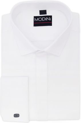 Biała koszula męska na spinki z plisą kryjącą guziki  Y50