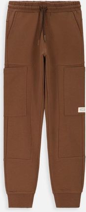 Spodnie dresowe brązowe z kieszeniami i sznurkiem w pasie o fasonie SLIM