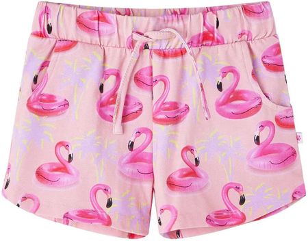 Szorty dziecięce ze sznurkiem, we flamingi, jasny róż, 128