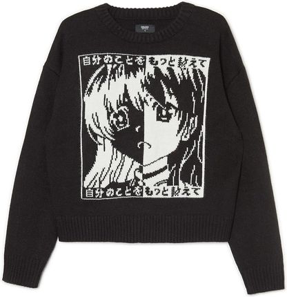 Cropp - Czarny sweter z motywem mangi - Czarny