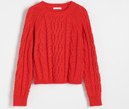 Reserved - Sweter w warkoczowy splot - Czerwony