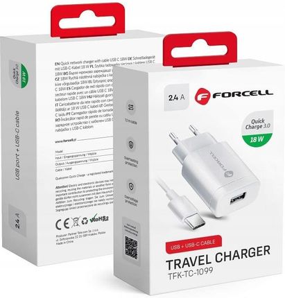 Forcell Szybka Ładowarka Sieciowa Quick Charge 3 0 2 4A 18W Kabel Usb Typ C