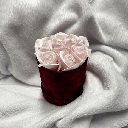 Kwiaty Wieczne Róże mydlane Flowerbox bordowy z jasno różowymi różami Na prezent Dekoracje Upominek