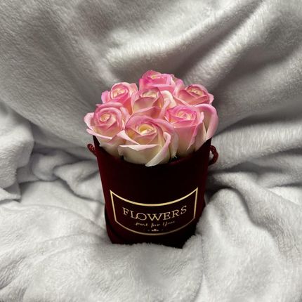 Kwiaty Wieczne Róże Mydlane Flowerbox bordowy z gradientowymi różami Na Prezent Dekoracje Upominek