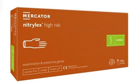 Mercator Nitrylex High Risk, Nitrylowe Rękawiczki Bezpudrowe Rozm. S, 100Szt.