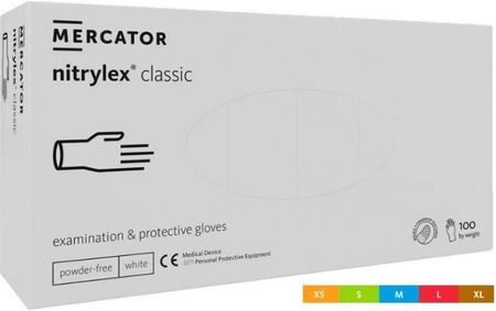 Mercator Nitrylex Classic White Nitrylowe Rękawiczki Ochronne, Rozm. M, 100Szt.