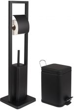 Zestaw łazienkowy czarny 2-elementy - kosz na śmieci z wolnym opadaniem i stojak na papier toaletowy ze szczotką do WC - Yoka
