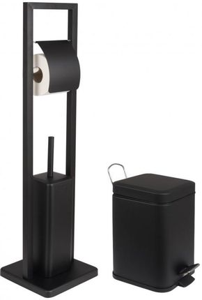 Zestaw łazienkowy czarny 2-elementy - kosz na śmieci z wolnym opadaniem i stojak na papier toaletowy ze szczotką do WC - Yoka