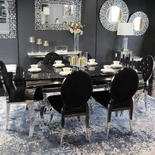 Bellacasa.Co Jadalnia Glamour Medaglione Nero Stół 150x90x75 4 Krzesła