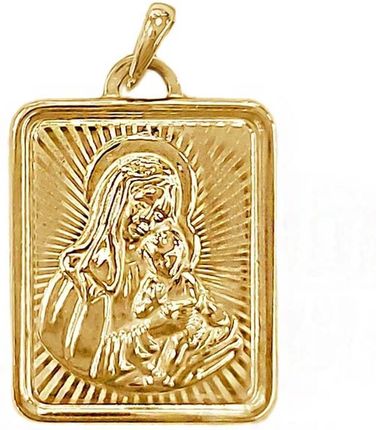 Lovrin Złoty Prostokątny Medalik 585 Z Matką Boską I Dzieciątkiem Jezus Na Prezent Chrzest Komunia