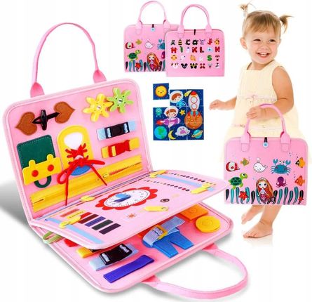Kidino Tablica Sensoryczna Manipulacyjna Montessori Zegar Materiałowa Nauka Różowa