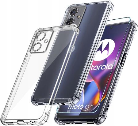 Krainagsm Etui Do Motorola Moto G54 5G Power Edition Anti Shock Clear Case Szkło 9H