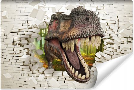 Muralo Fototapeta Dinozaur Biała Cegła Mur Dziura Efekt 3D 90X60