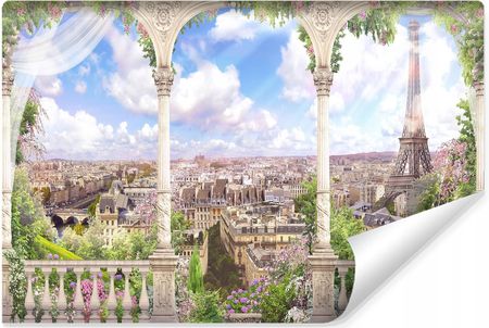 Muralo Fototapeta Do Sypialni Panorama Paryż Wieża Eiffla Kolumny 3D 270X180