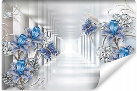 Muralo Fototapeta Tunel Efekt 3D Kwiaty Motyle Diamenty Abstrakcja 270X180