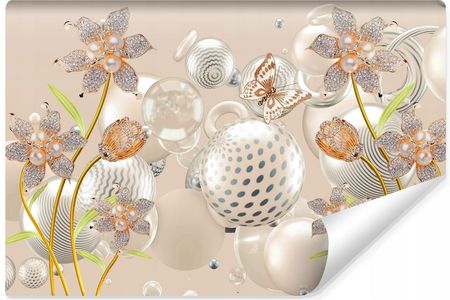 Muralo Fototapeta Do Sypialni Kwiaty Biżuteria Kule Motyle Abstrakcja 3D 300X210