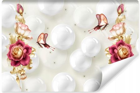 Muralo Fototapeta Do Sypialni Róże Kwiaty Motyle Kule Abstrakcja Efekt 3D 135X90