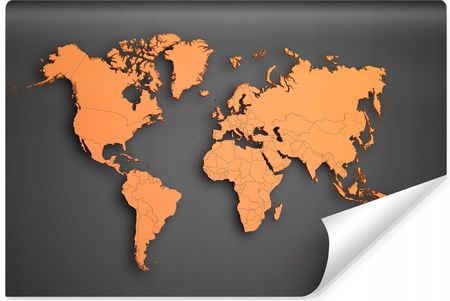 Muralo Fototapeta Pomarańczowa Mapa Świata Kontynenty 405X270