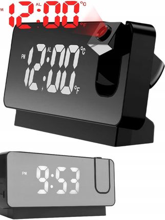 Budzik Zegar Cyfrowy Elektroniczny Termometr Projektor Czasu Led Lustro