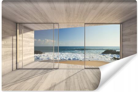Muralo Fototapeta Widok Z Okna Plaża Morze Ocean Pejzaż 3D 368X254