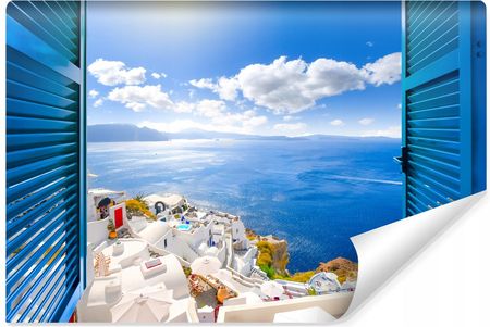 Muralo Fototapeta Widok Z Okna Pejzaż Santorini Efekt 3D 405X270