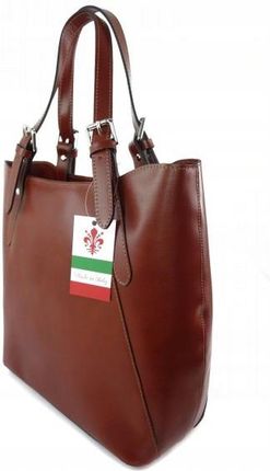 Włoska torebka damska skórzana shopper bag A4 Vera Pelle Brązowa