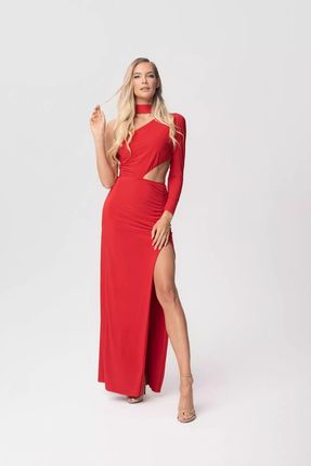 Sukienka wieczorowa z wycięciami o długości maxi (Czerwony, XS/S)