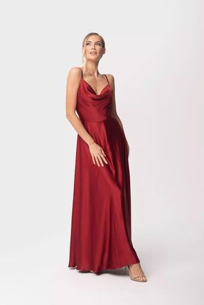Długa sukienka z satyny z lejącym dekoltem (Czerwony, XS)