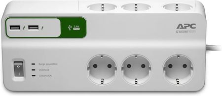 Apc By Schneider Electric Essential Surgearrest 6 Outlets With 5V, 2.4A 2Xusb Charger, 230V, Schuko (PM6UGR)