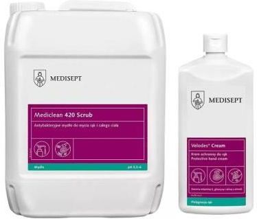 Zestaw produktów Medisept - Mediclean 420 Scrub 5L, Cream 0,5L - Mycie rąk