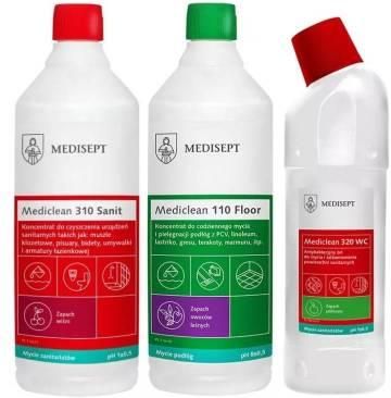 Zestaw produktów Medisept - Mediclean 310 Sanit, 110 Floor, 320 WC - Higiena gabinetu