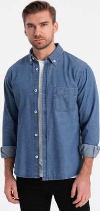 Klasyczna koszula męska jeansowa Slim niebieska OM-SHDS-0116 M