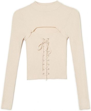 Cropp - Kremowy sweter z wiązaniem - Kremowy