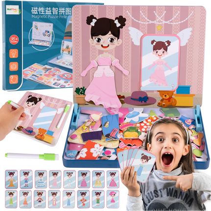 Malplay Układanka Magnetyczna Puzzle Montessori Ubieranie Dziewczynki Dopasowywanie