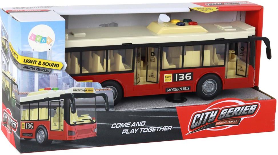 Leantoys Autobus Na Baterie Światła Dźwięki Czerwony Miejski 1:16 ...