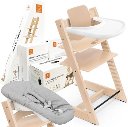 Stokke® Tripp Trapp® Complete Set zestaw 4w1, krzesełko do karmienia + leżaczek + baby set + tacka | Natural