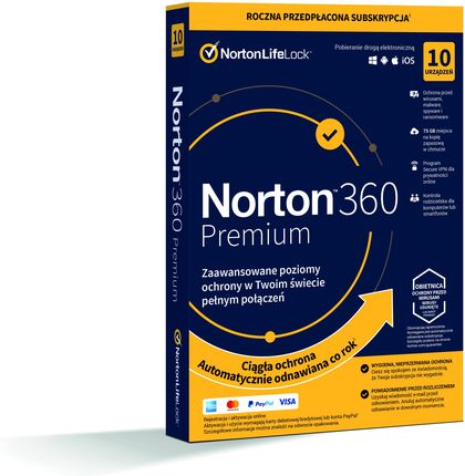 Norton 360 Premium - 1 rok, 10 stanowisk, ESD Najnowsza licencja 2023 - natychmiastowa realizacja
