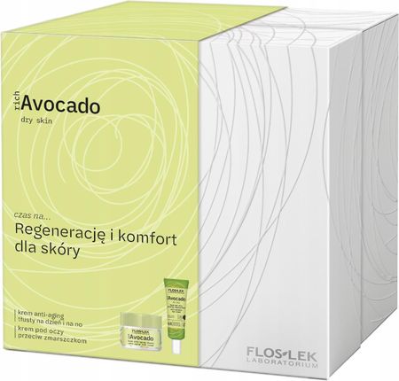 Flos Rich - Avocado Dry Skin Zestaw, Regeneracja i komfort dla skóry: krem anti-aging tłusty (50 ml) + krem pod oczy przeciw zmarszczkom (30 ml), 1 ze