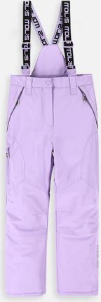 Spodnie narciarskie fioletowe z kieszeniami na szelkach
