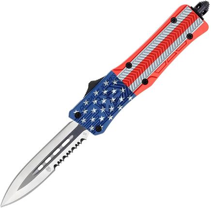 Nóż sprężynowy CobraTec Cerakote OTF Small CTK-1 Dagger 1-Side Serrated - American Flag