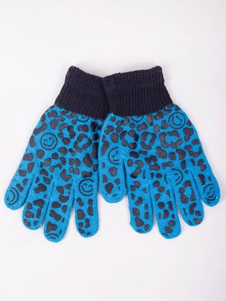 Rękawiczki dziewczęce pięciopalczaste niebieskie buźki