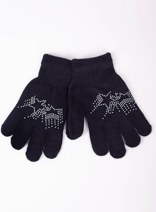Rękawiczki dziewczęce pięciopalczaste z jetami czarne z gwiazdkami