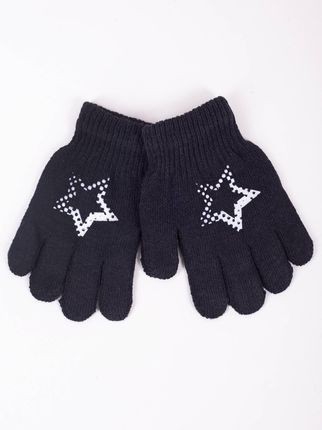 Rękawiczki dziewczęce pięciopalczaste czarne gwiazda